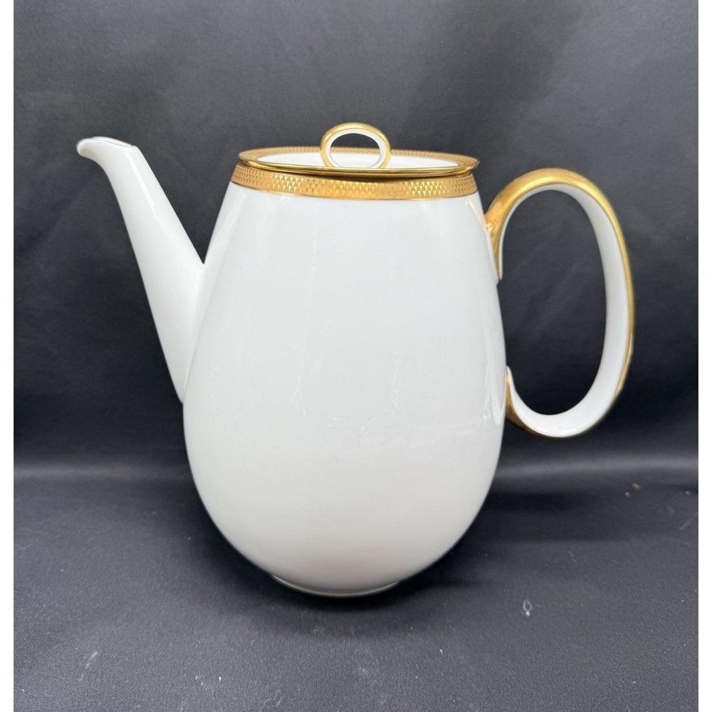 Johann Haviland Bavaria W 9019 White Porcelain Teapot Gold Trim Vintage